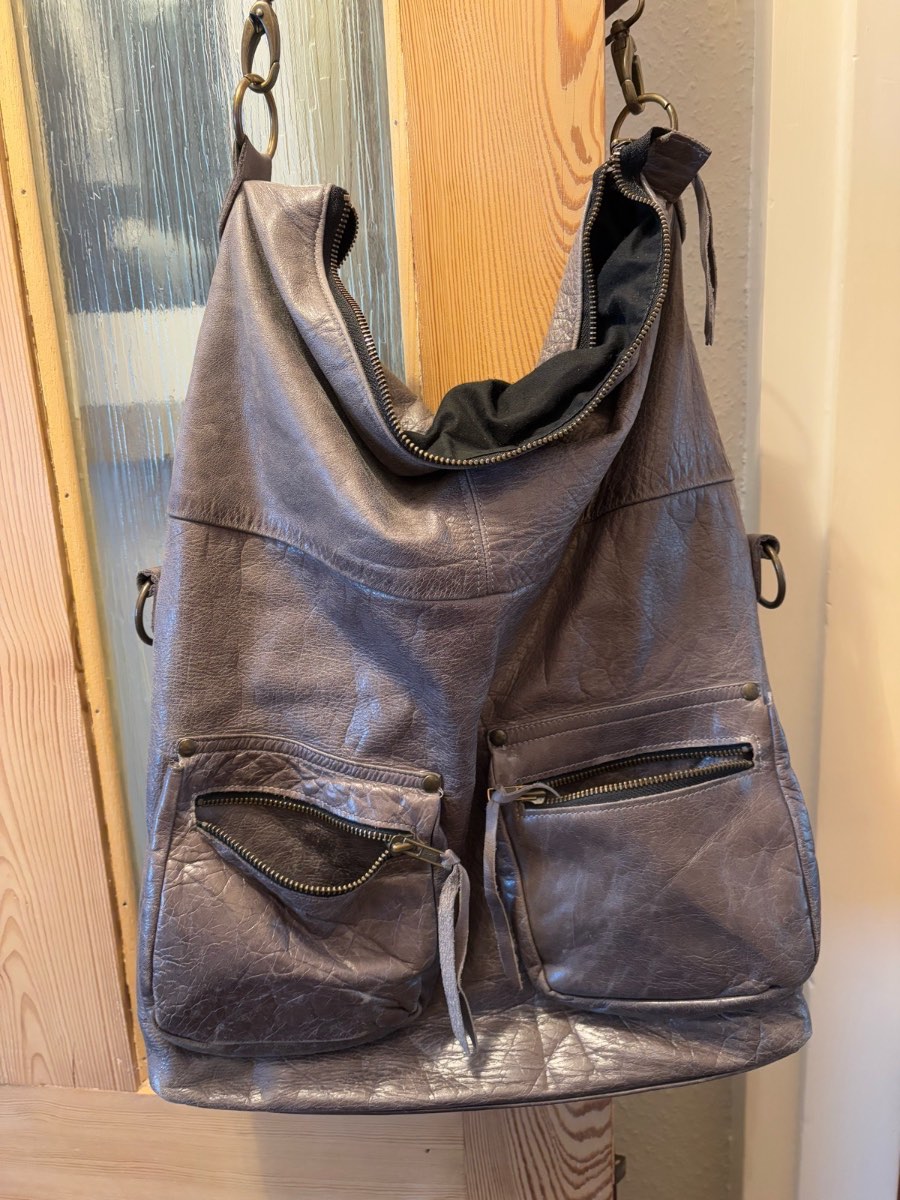 Unbranded grey leather large slouchy hobo boho shoulder bag