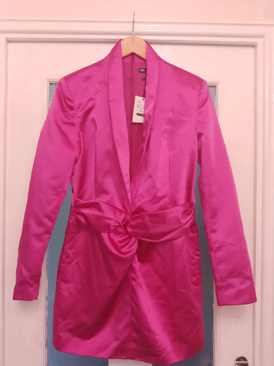 ZARA hot pink satin dress, blazer style,size M