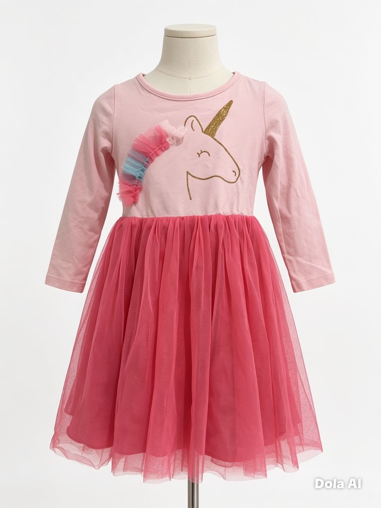 H&M Pink Unicorn Tulle Dress – Size 2–4 Years – Good Used Condition