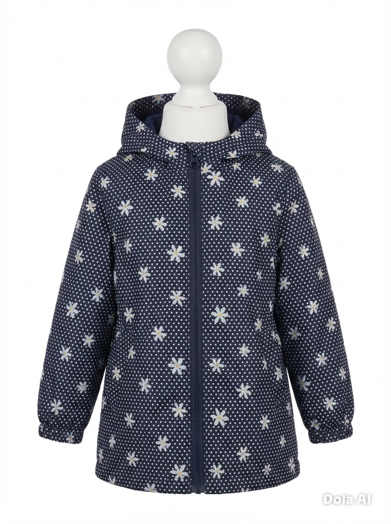Primark Navy Daisy & Polka Dot Hooded Jacket – Age 3–4 Years – Good Used Condition