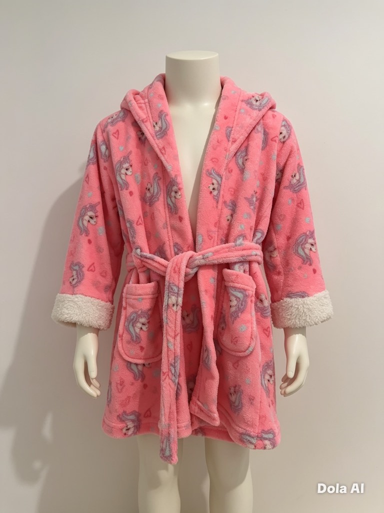 Title: Inextenso Girls Pink Unicorn Fleece Dressing Gown – Size 3–5 Years – Perfect Condition  Descr
