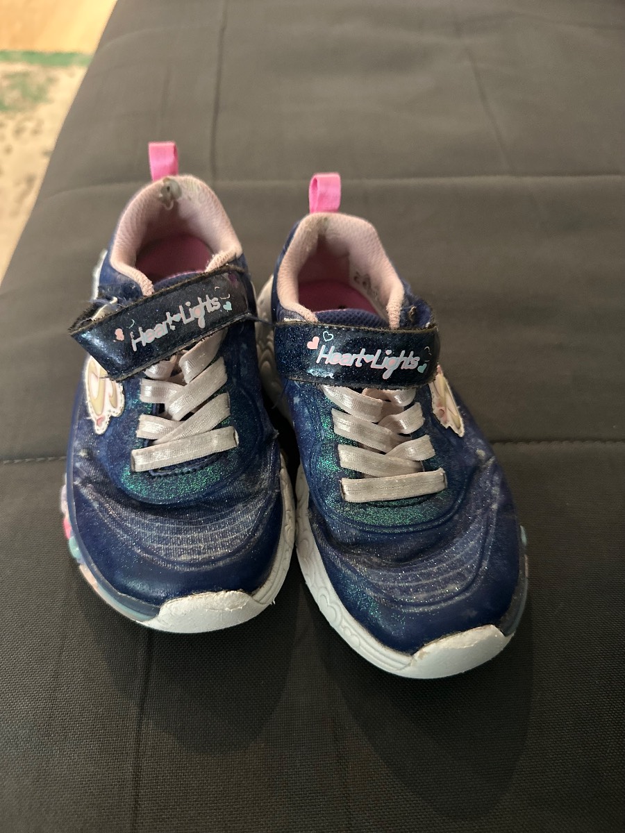 Skechers Heart Lights Trainers — Navy Glitter, Size UK 10, Lights Working