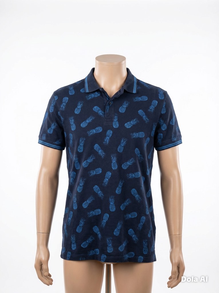 ivergy Navy Pineapple Print Polo Shirt – Men’s Size M – Brand New / Unworn