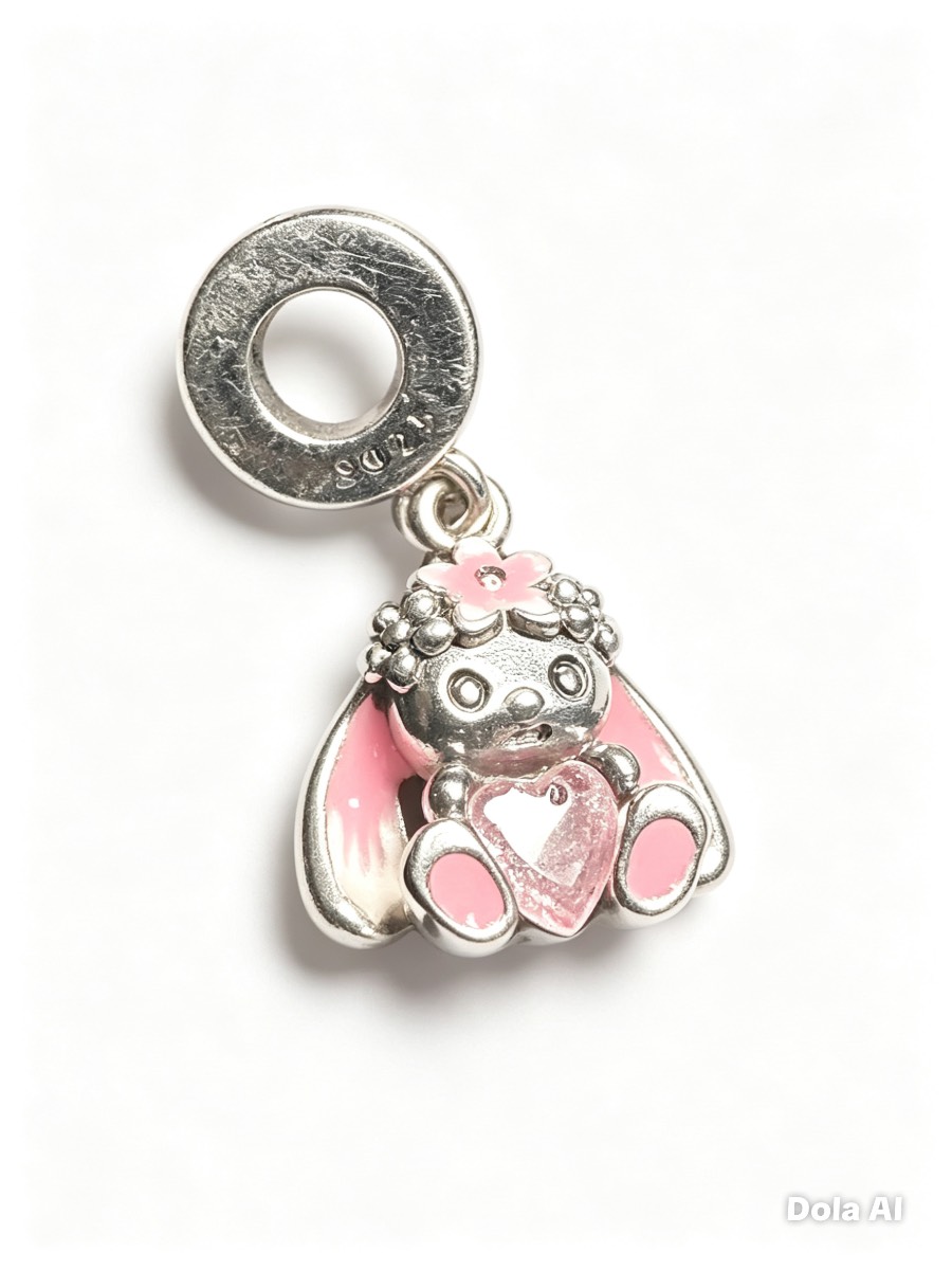 S925 Sterling Silver Pink Bunny Rabbit Dangle Charm – New & Unused