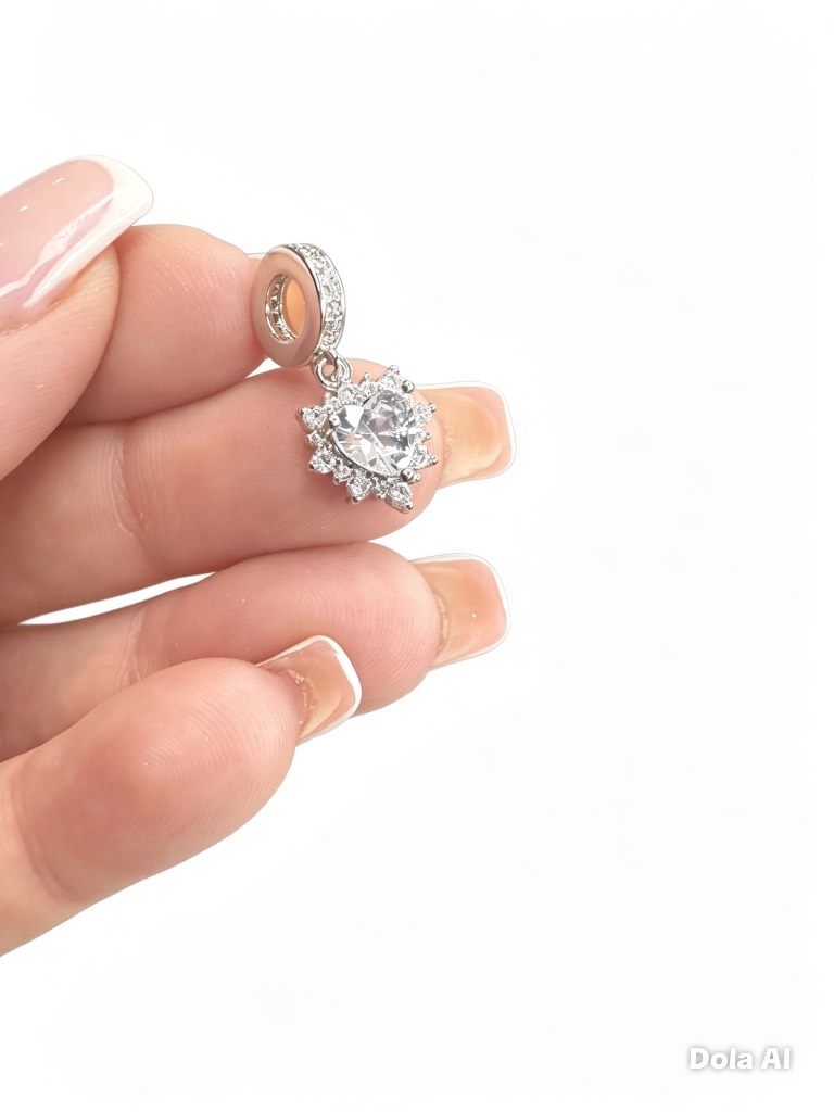 925 Sterling Silver Sparkling Heart Halo Dangle Charm