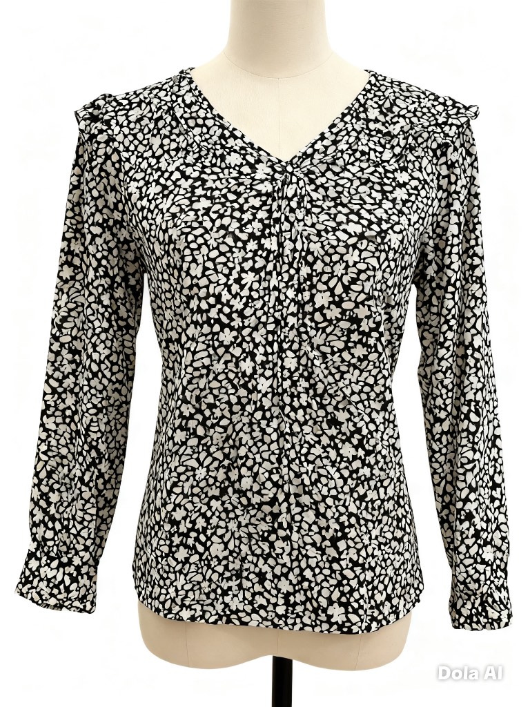 John Lewis Black & White Floral Blouse – Size M – Perfect Used Condition
