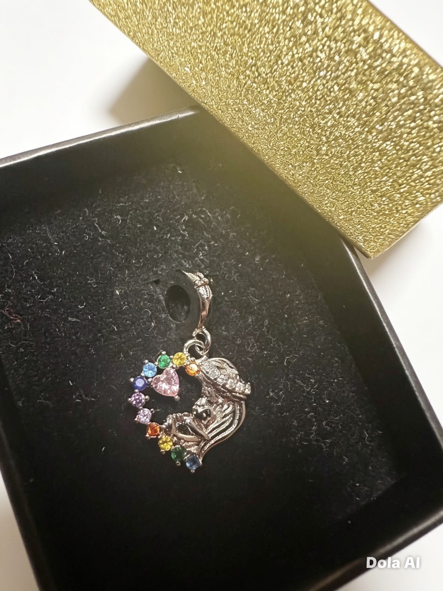 925 Sterling Silver Swans & Rainbow Heart Charm | Brand New + Gift Box