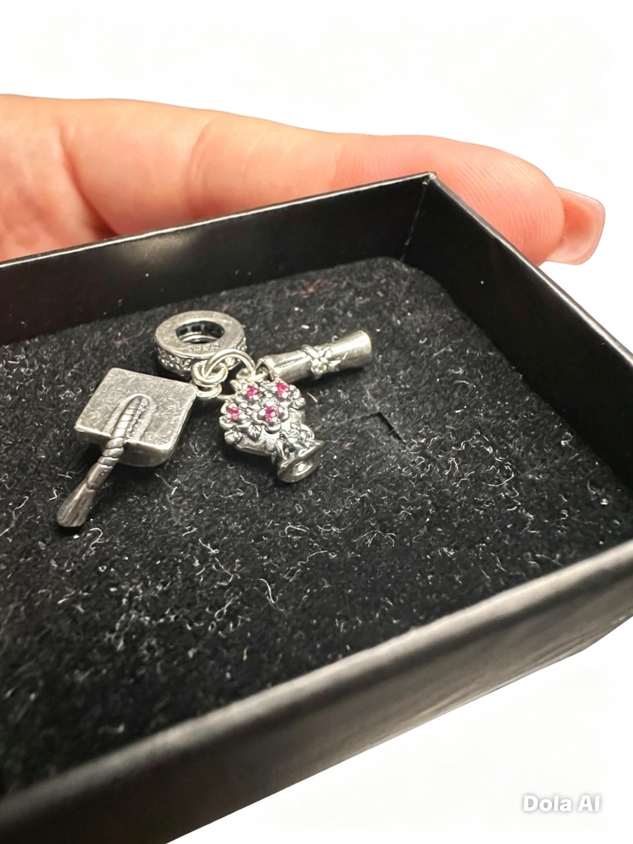 S925 Sterling Silver Graduation Triple Dangle Charm – New Unused