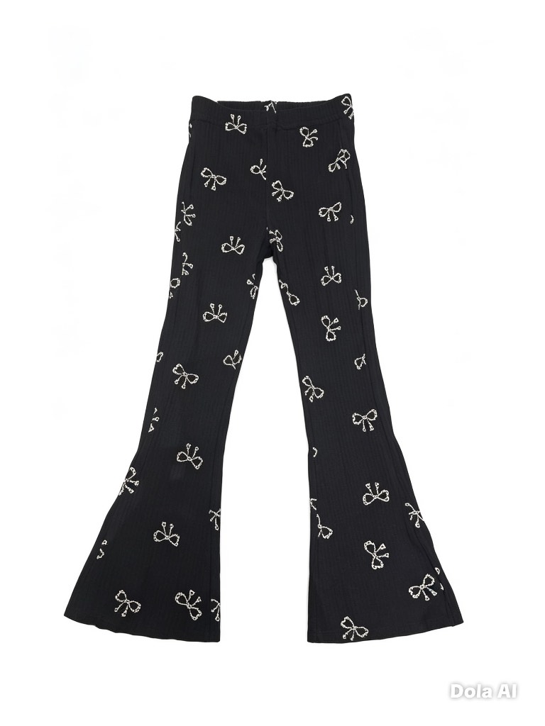 Sinsay Girls Black Bow Print Flared Trousers – Size 4–5 Years / 110 cm – Good Used Condition