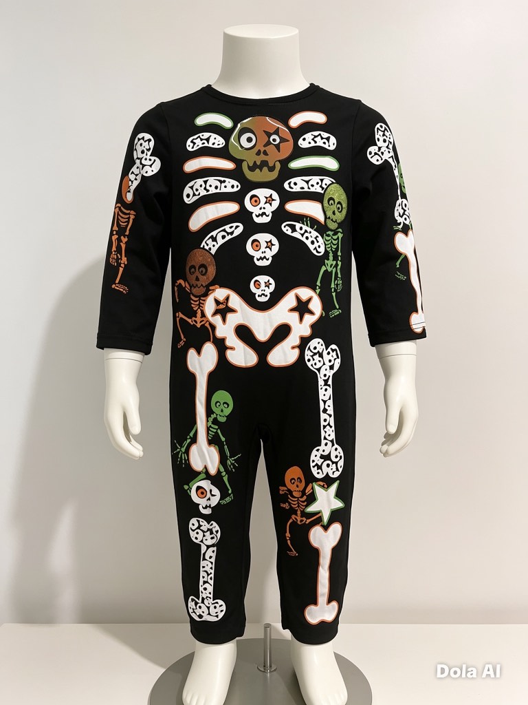 F&F Kids Skeleton All‑in‑One Costume – Size 2–3 Years – New Without Tags