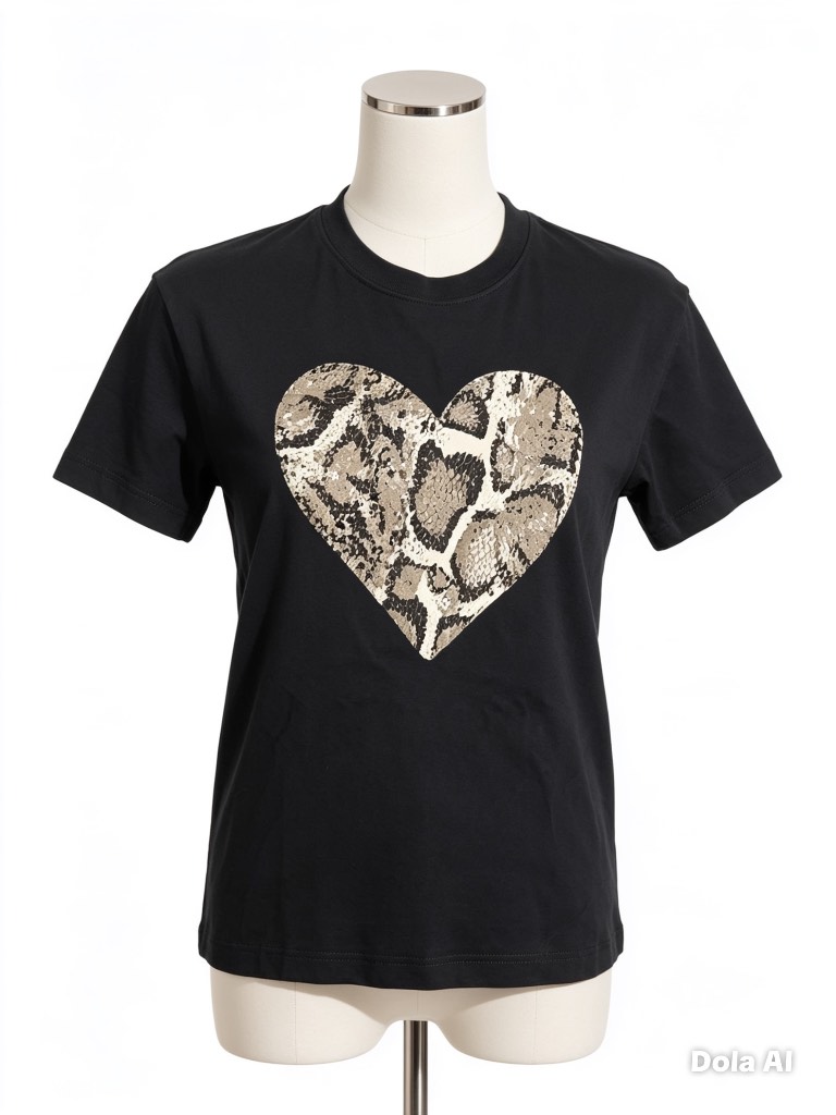 H&M Black Snake Print Heart T‑Shirt – Size 3–4 Years – Good Used Condition