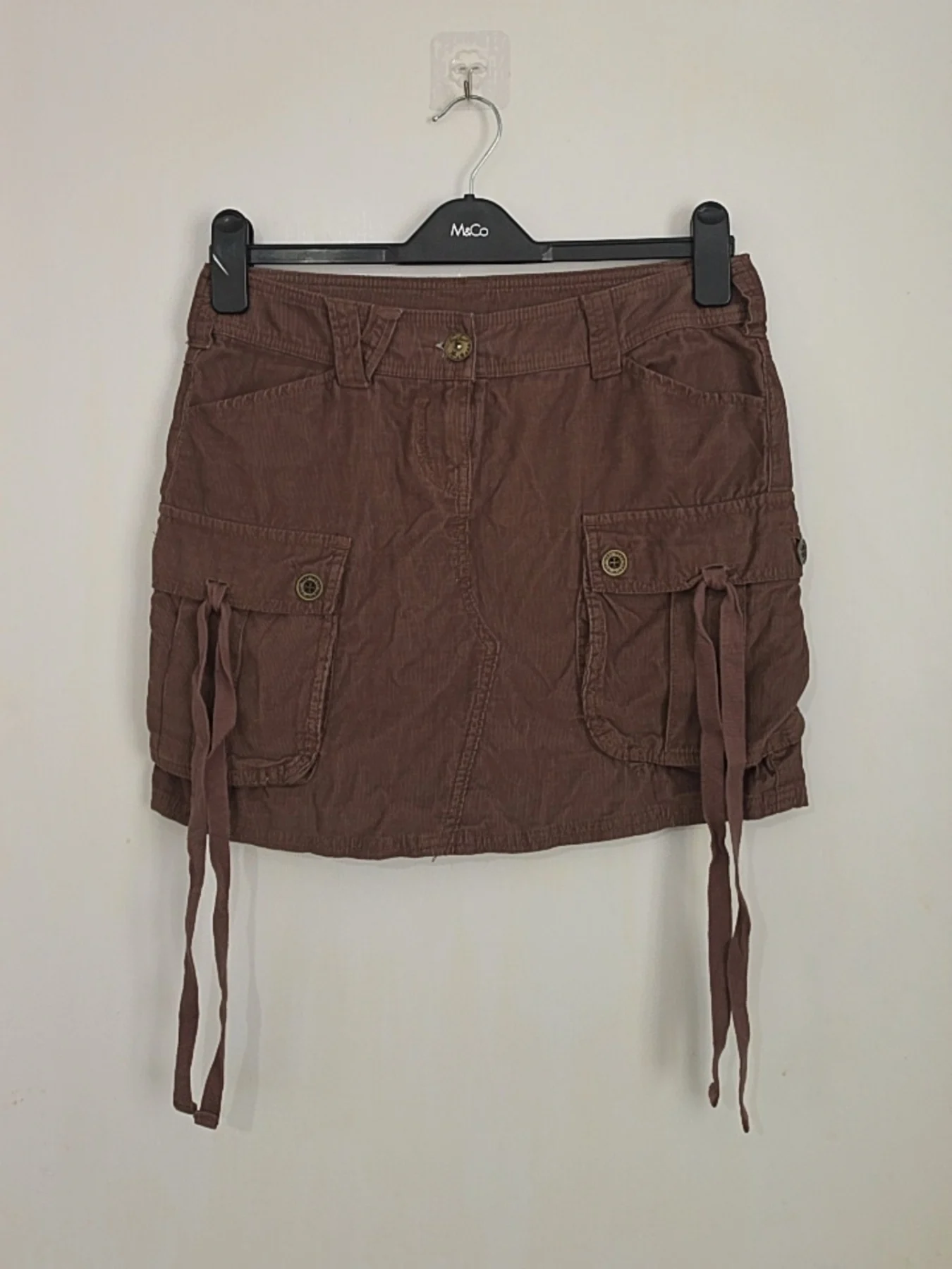 Next Brown Corduroy Cargo Mini Skirt — Size UK 6