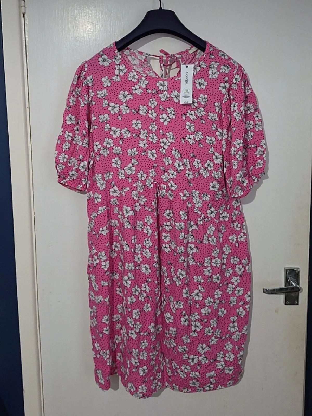 George Pink Floral & Polka Dot Tiered Dress — UK 14 • BNWT