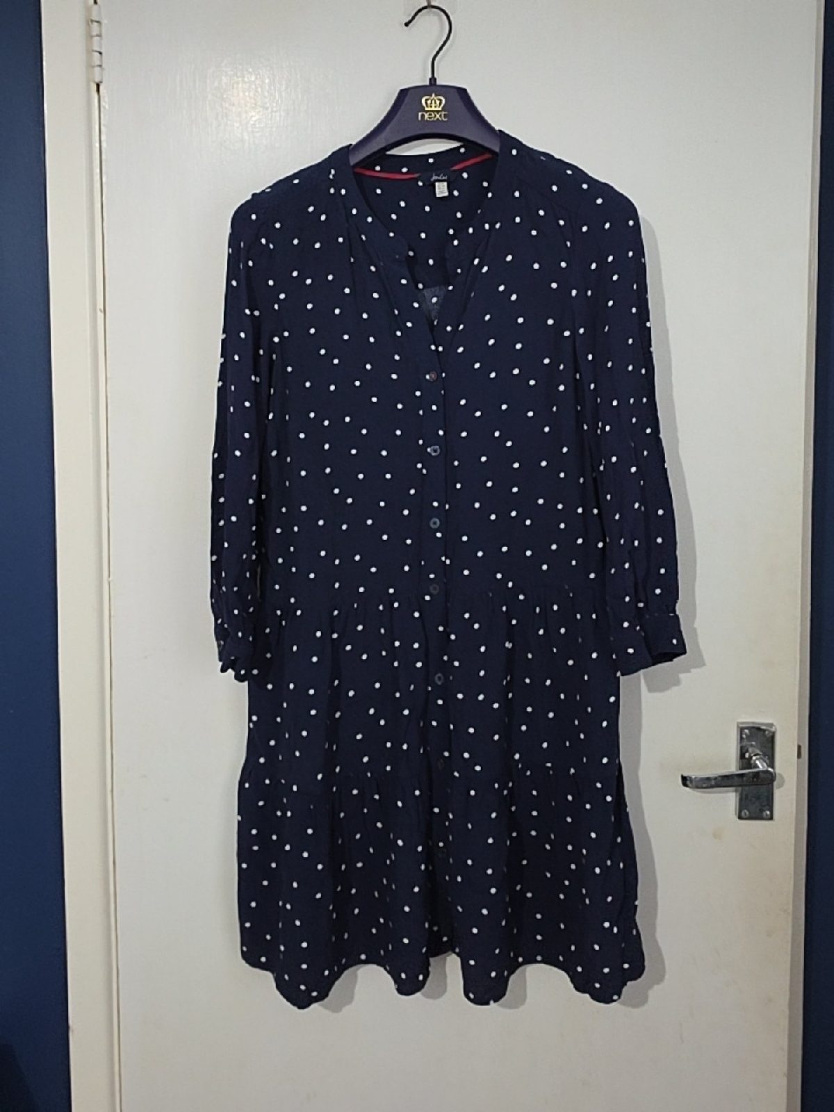 Joules Navy Polka Dot Tiered Shirt Dress — UK 10