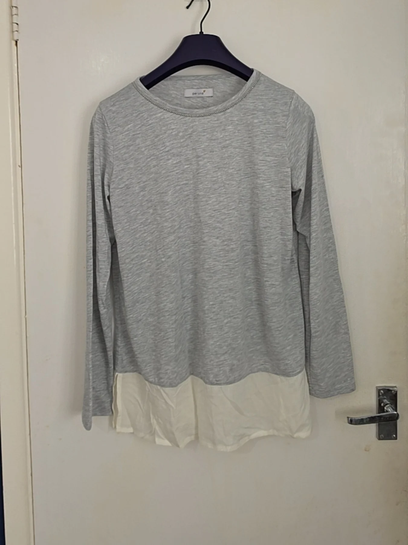 Per Una (M&S) Grey Marl Embellished Hem Top