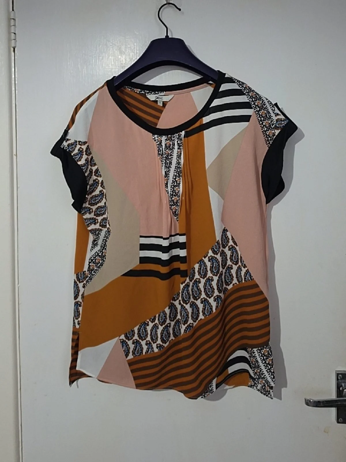 Next Patchwork Print Short-Sleeve Blouse — UK 10