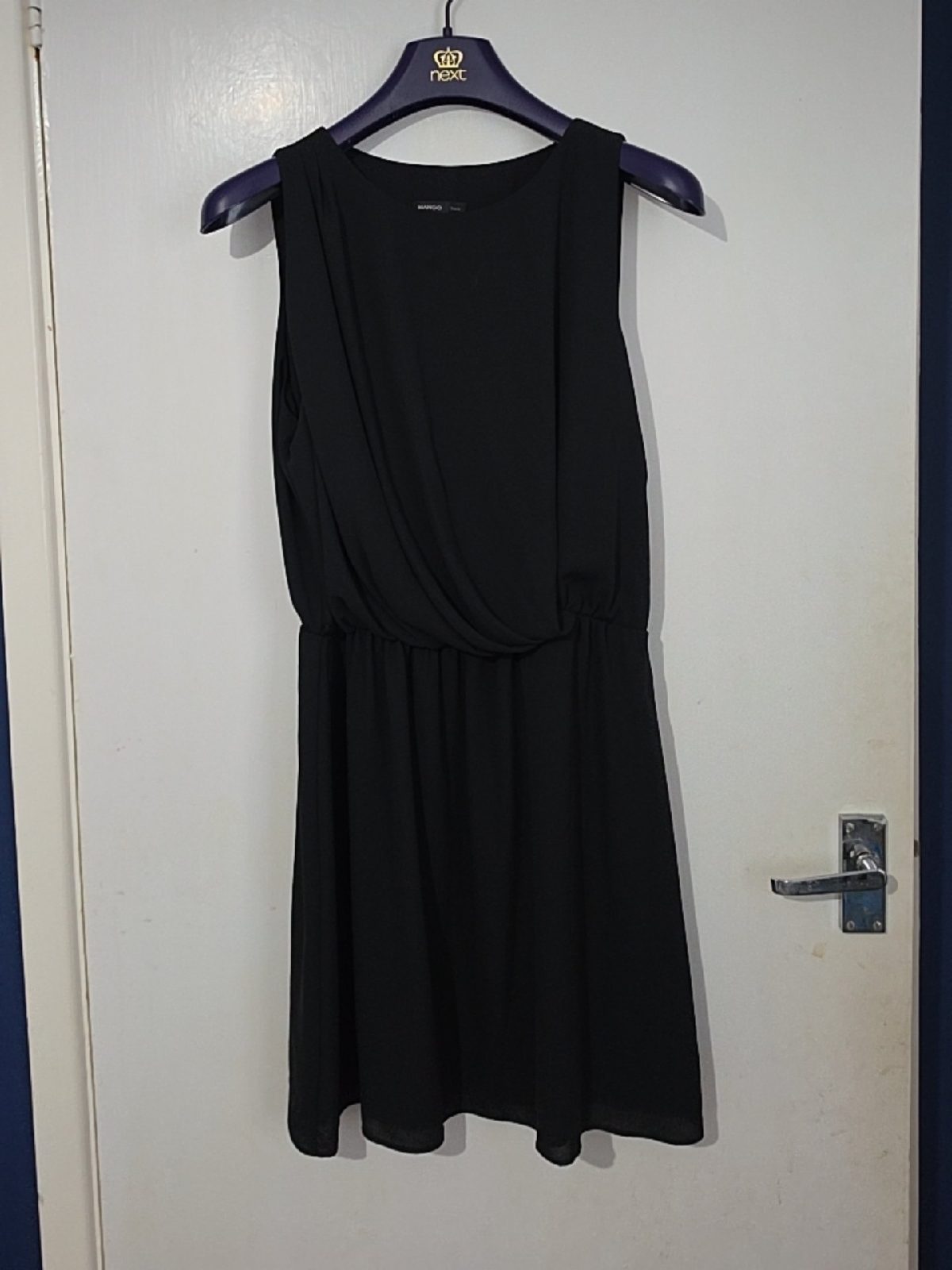 MANGO Sleeveless Draped Black Dress — Size M (UK 10–12)