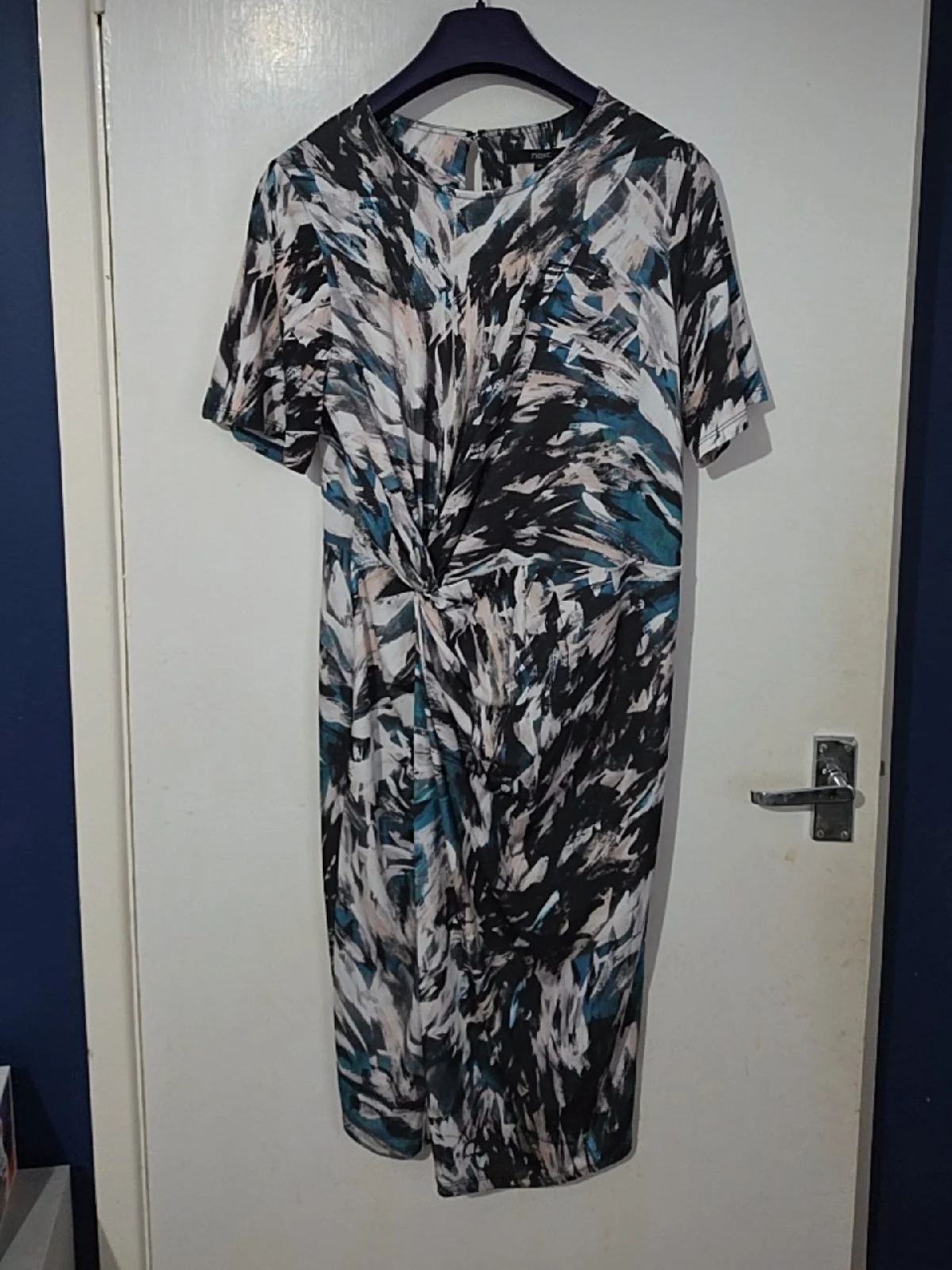 Next Abstract Print Twist-Front Midi Dress — UK 14