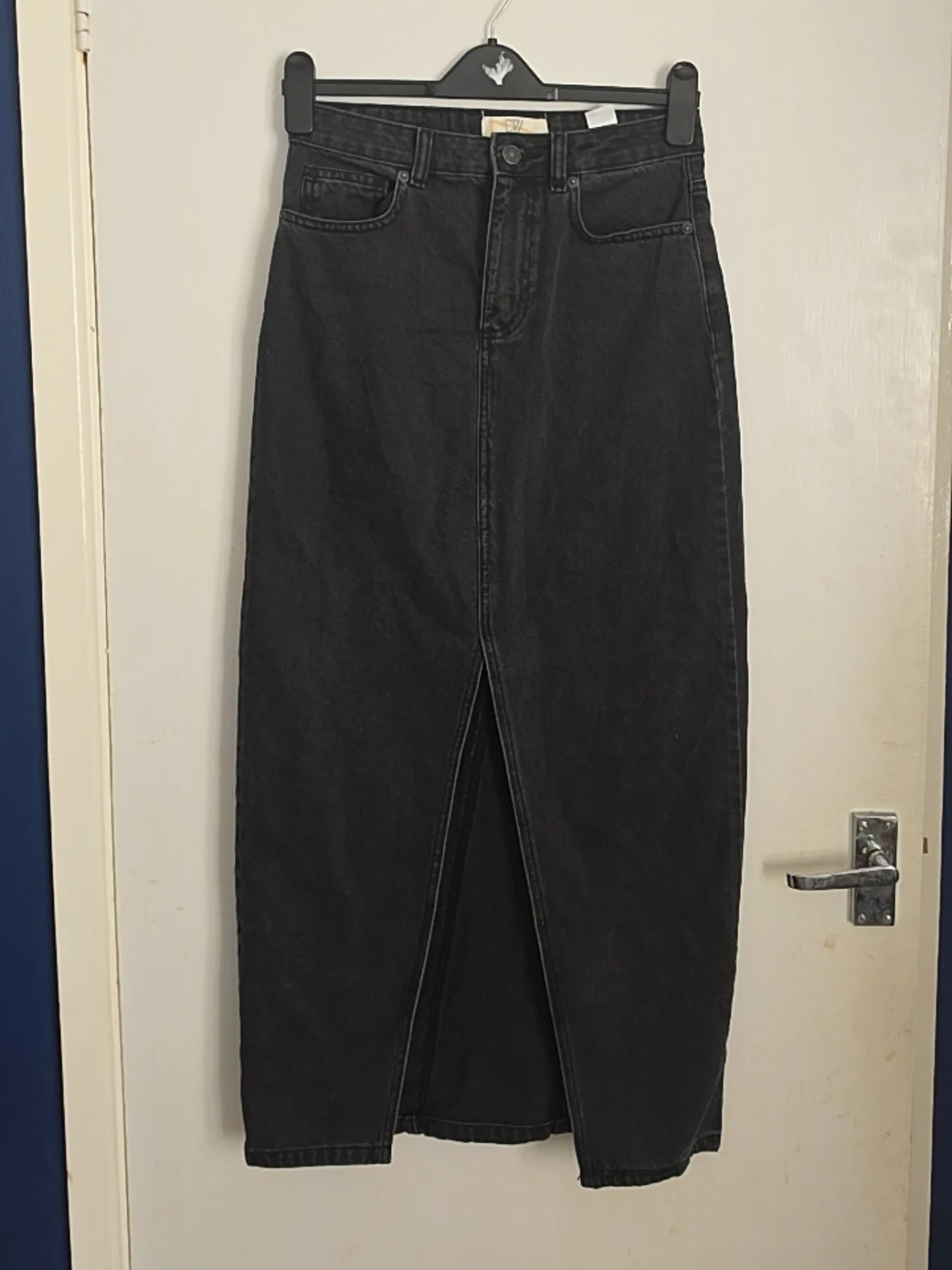 Don't Think Twice Black Denim Maxi Skirt – UK 8