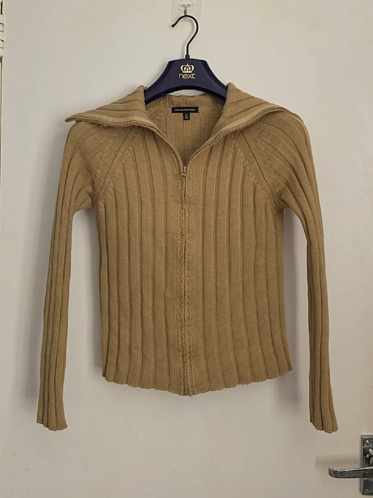 Massimo Dutti Camel Ribbed Zip-Up Cardigan — Size S