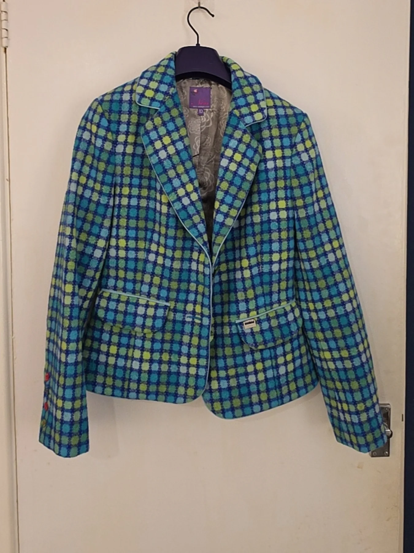 Ness Isabella 100% Wool Check Blazer — Size UK 10