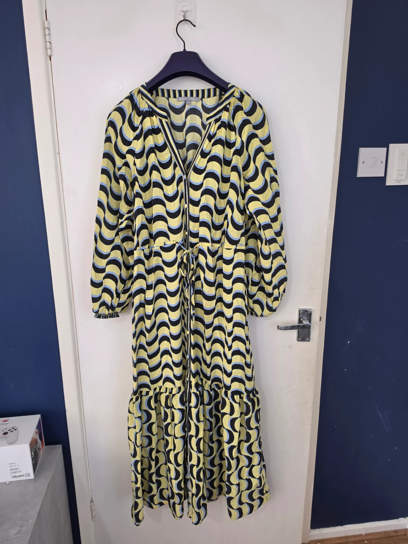 Oliver Bonas Retro Wave Print Midi Dress — Size UK 1