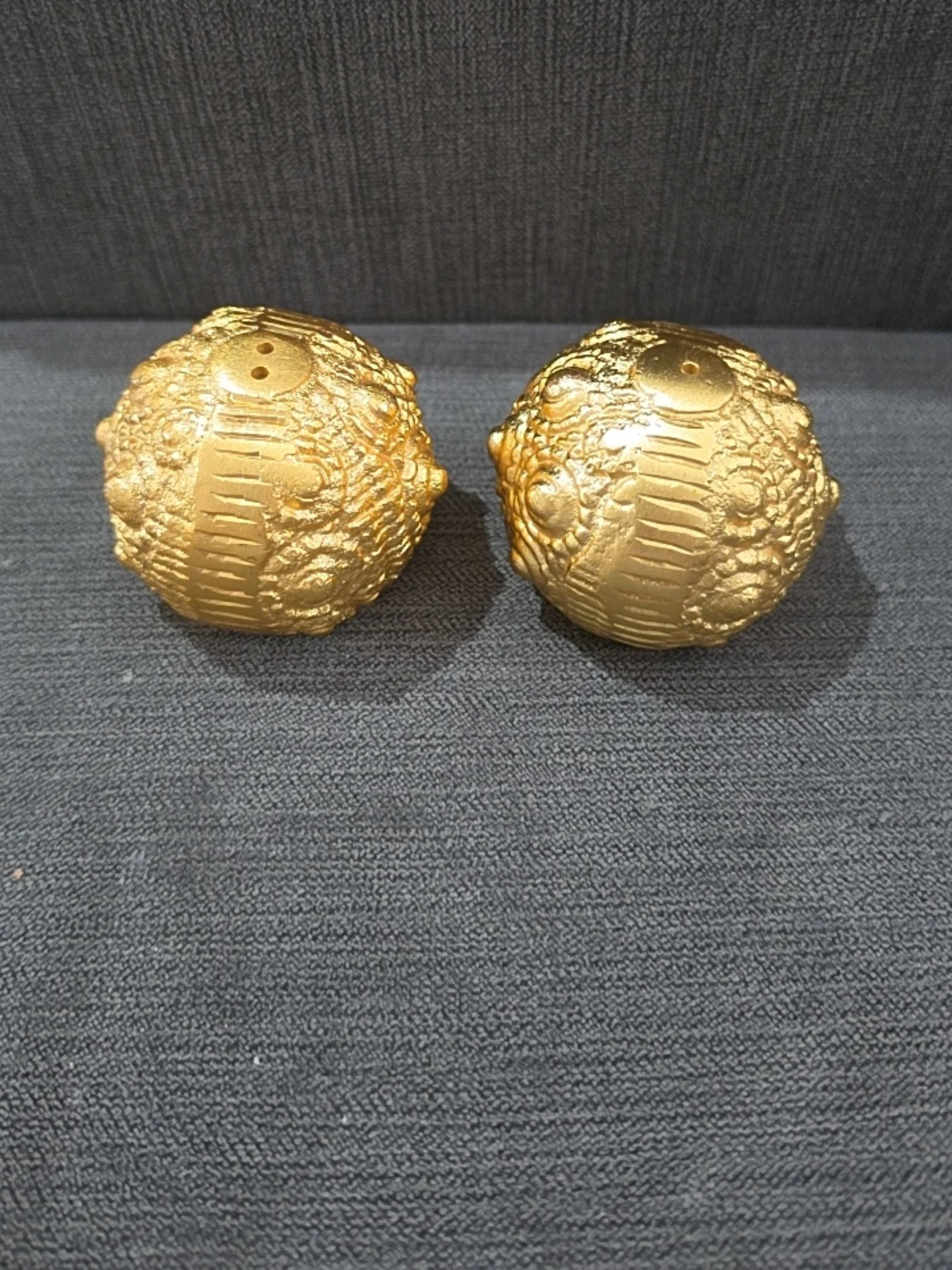 Anthropologie Gold Pufferfish Salt & Pepper Shaker Set