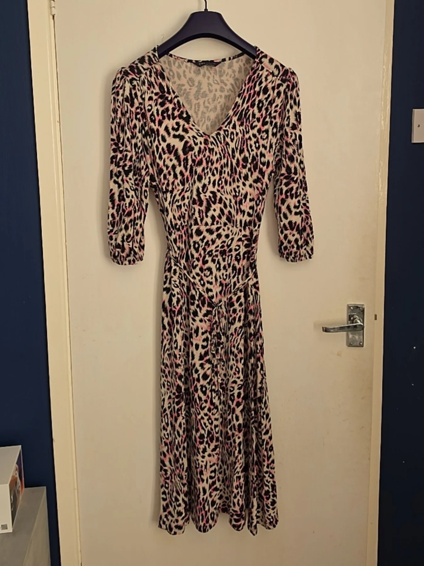 M&S Pink Leopard Print Midi Dress — Size UK 10