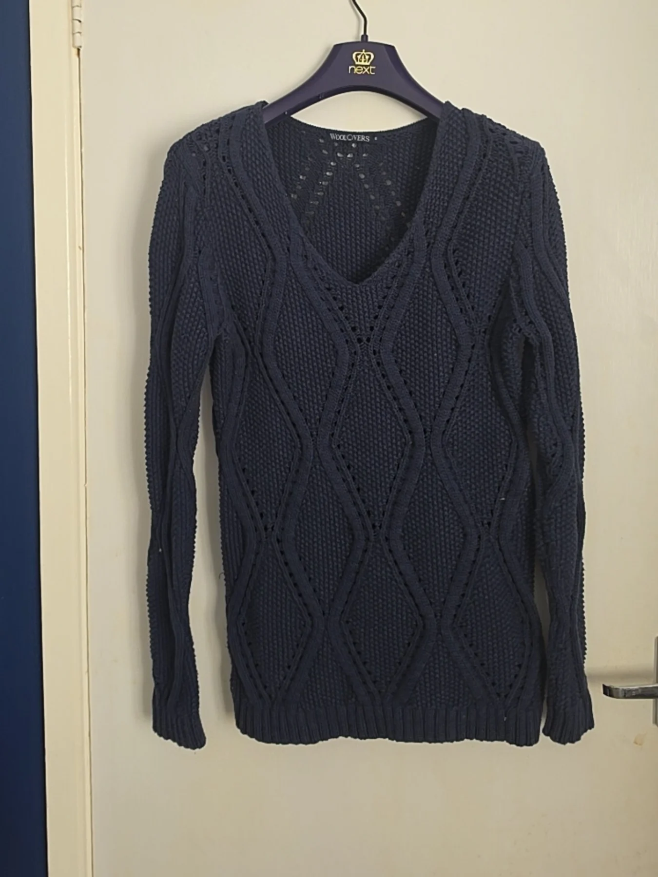 Woolovers Navy Cable-Knit Jumper – Size S