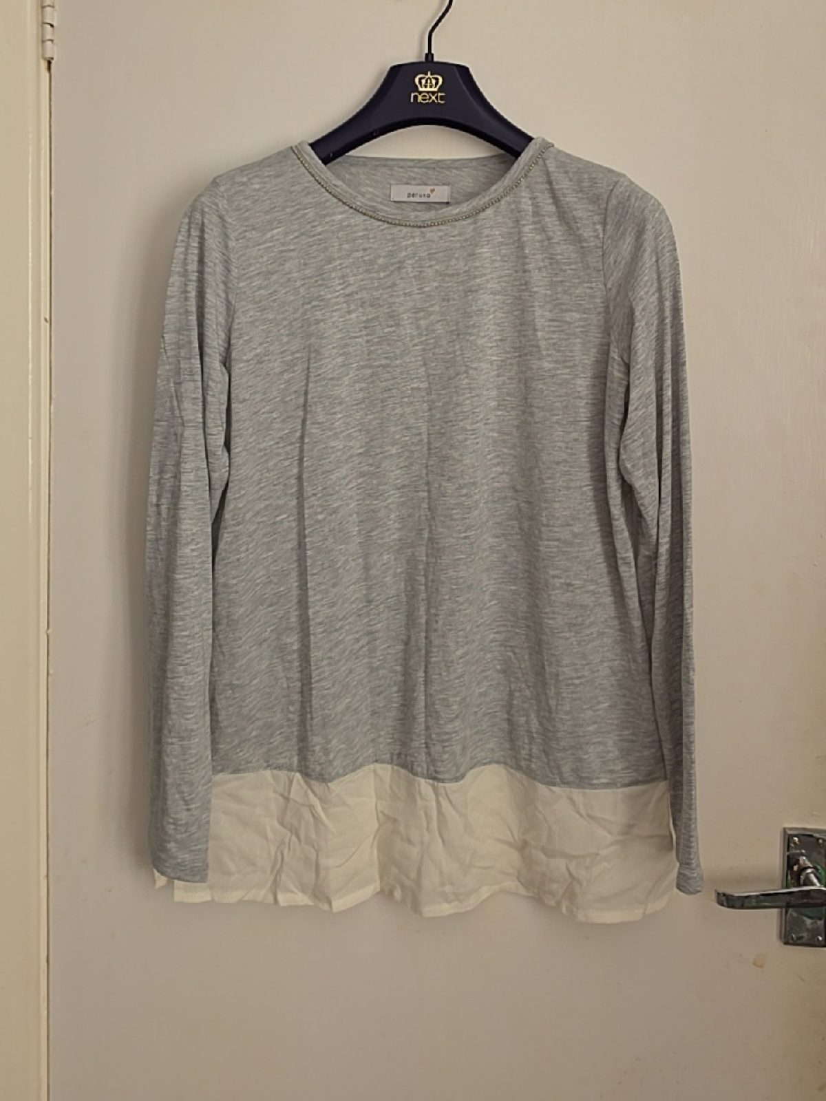 Per Una (M&S) Grey Marl Embellished Hem Top — Size UK 12