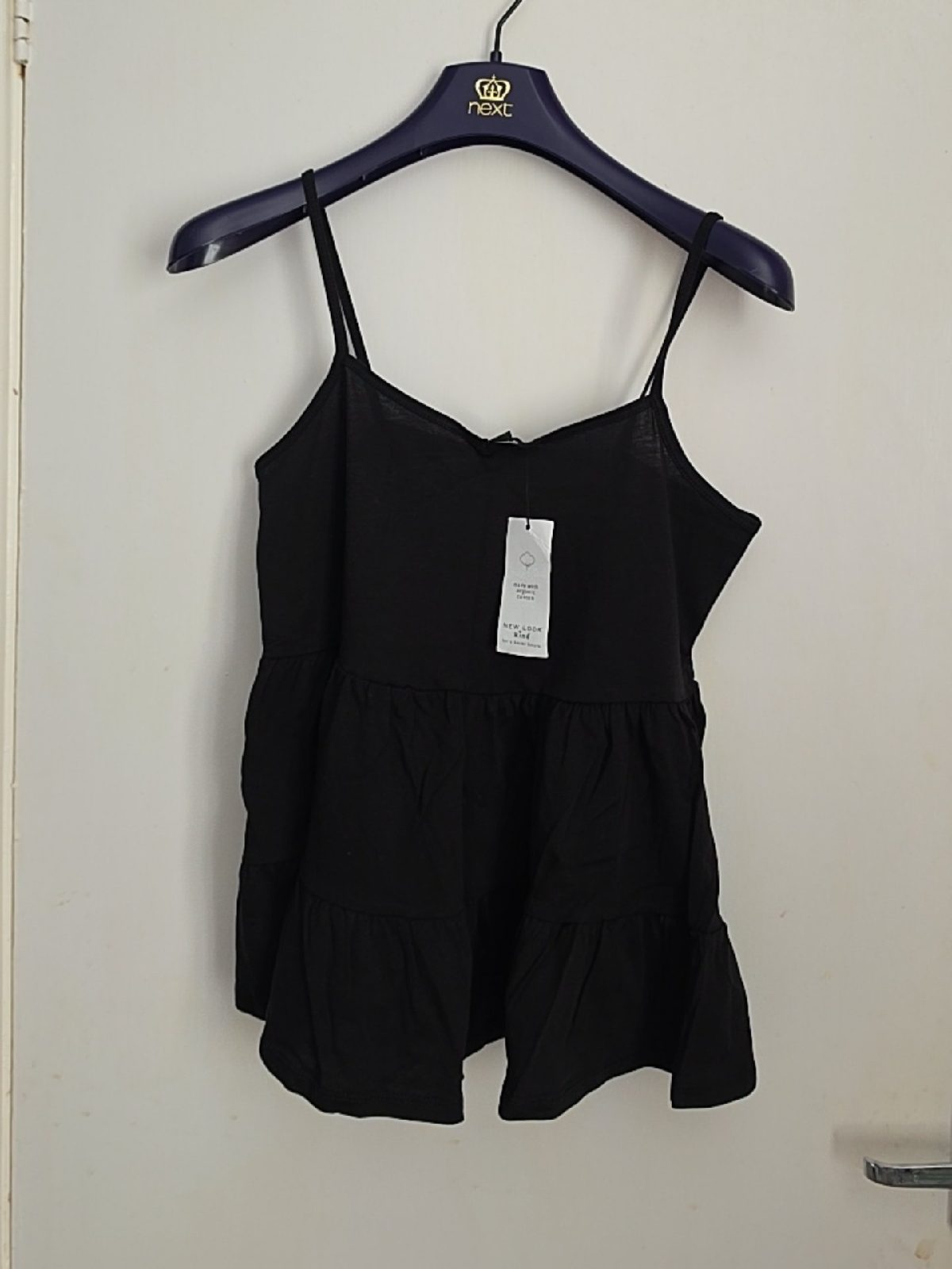 New Look Black Organic Cotton Tiered Peplum Cami — Size UK 10