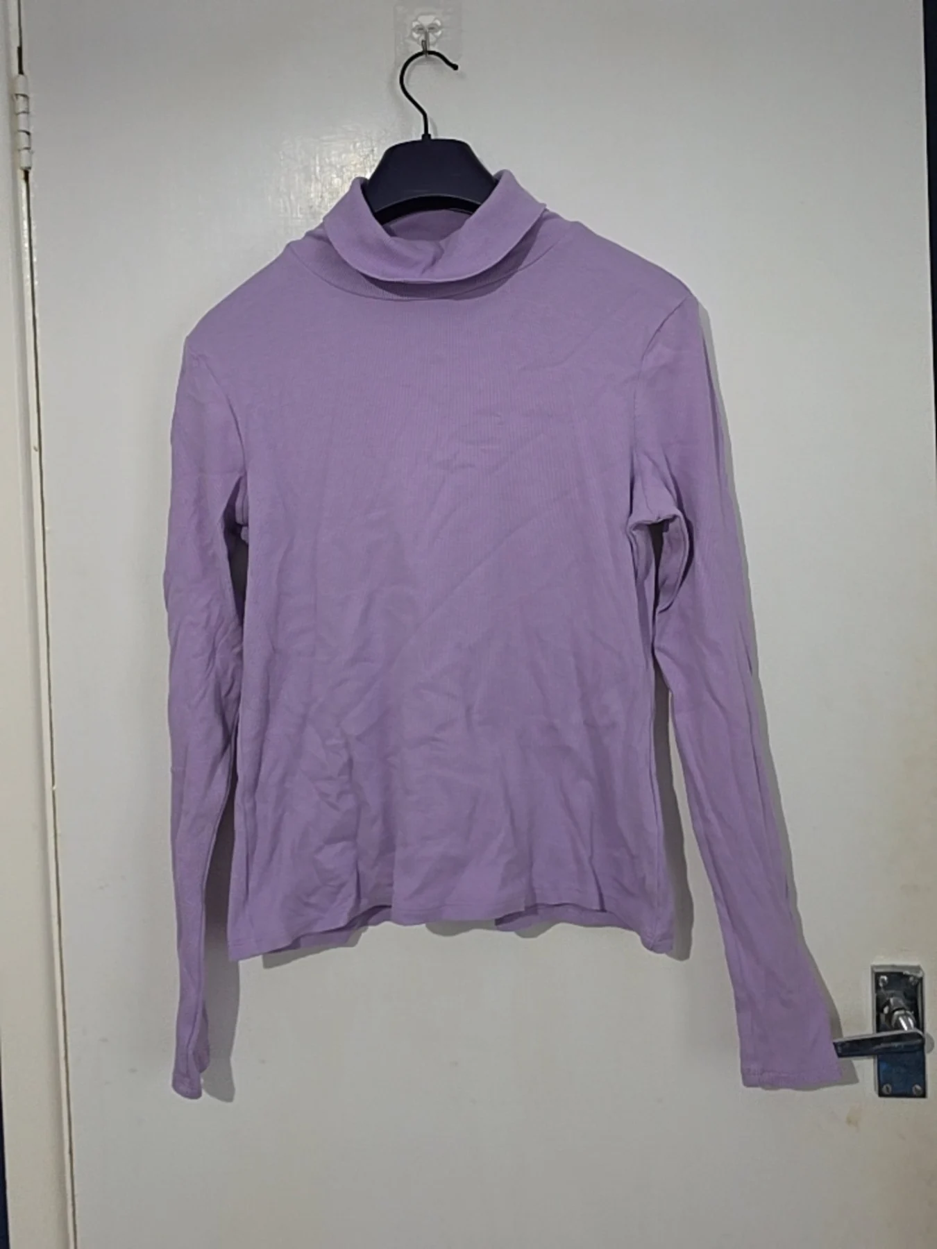 Lilac Ribbed Roll-Neck Long-Sleeve Top