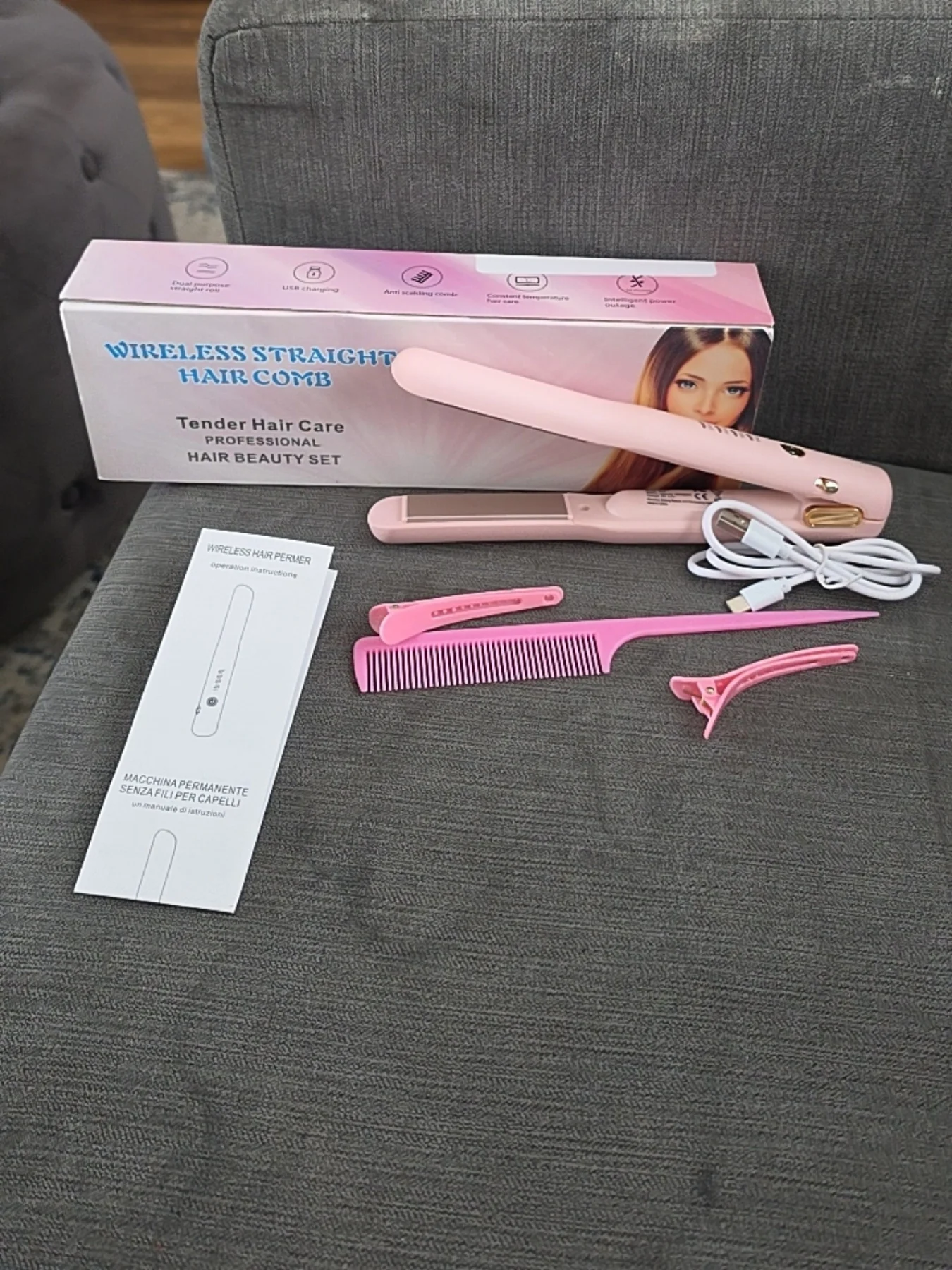 Wireless Hair Straightener — USB Rechargeable, Pink
