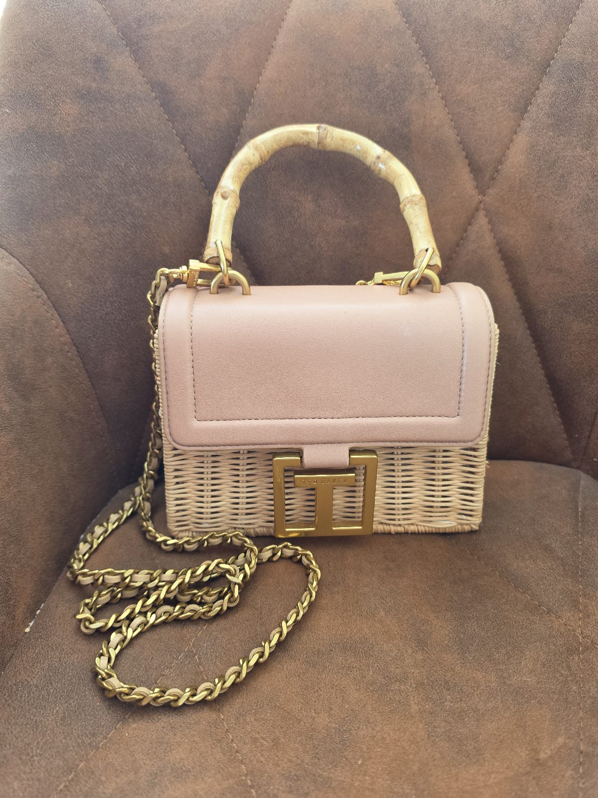 Ted Baker Jaylisa Rattan Bamboo Handle Box Bag – Blush Beige/Nude