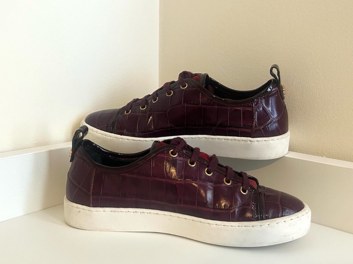 Jigsaw Burgundy Croc-Embossed Leather Trainers – UK 4 / EU 37 (Worn Twice)