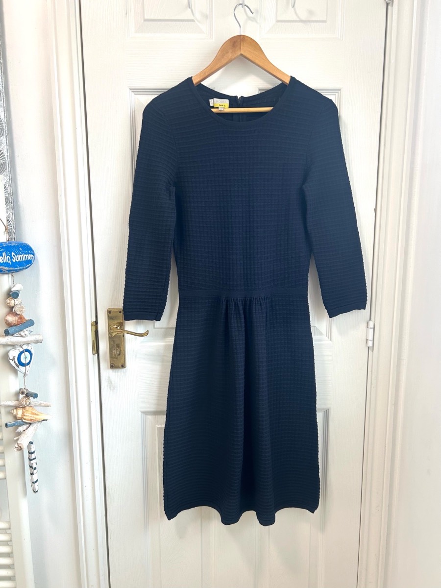 Hobbs London N.W.3 Navy Textured Waffle Knit Dress - VGC (UK 10)