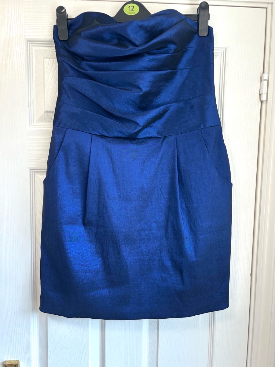 John Lewis Shimmering Navy Royal Blue Strapless Cocktail Dress with Pockets - Size 14