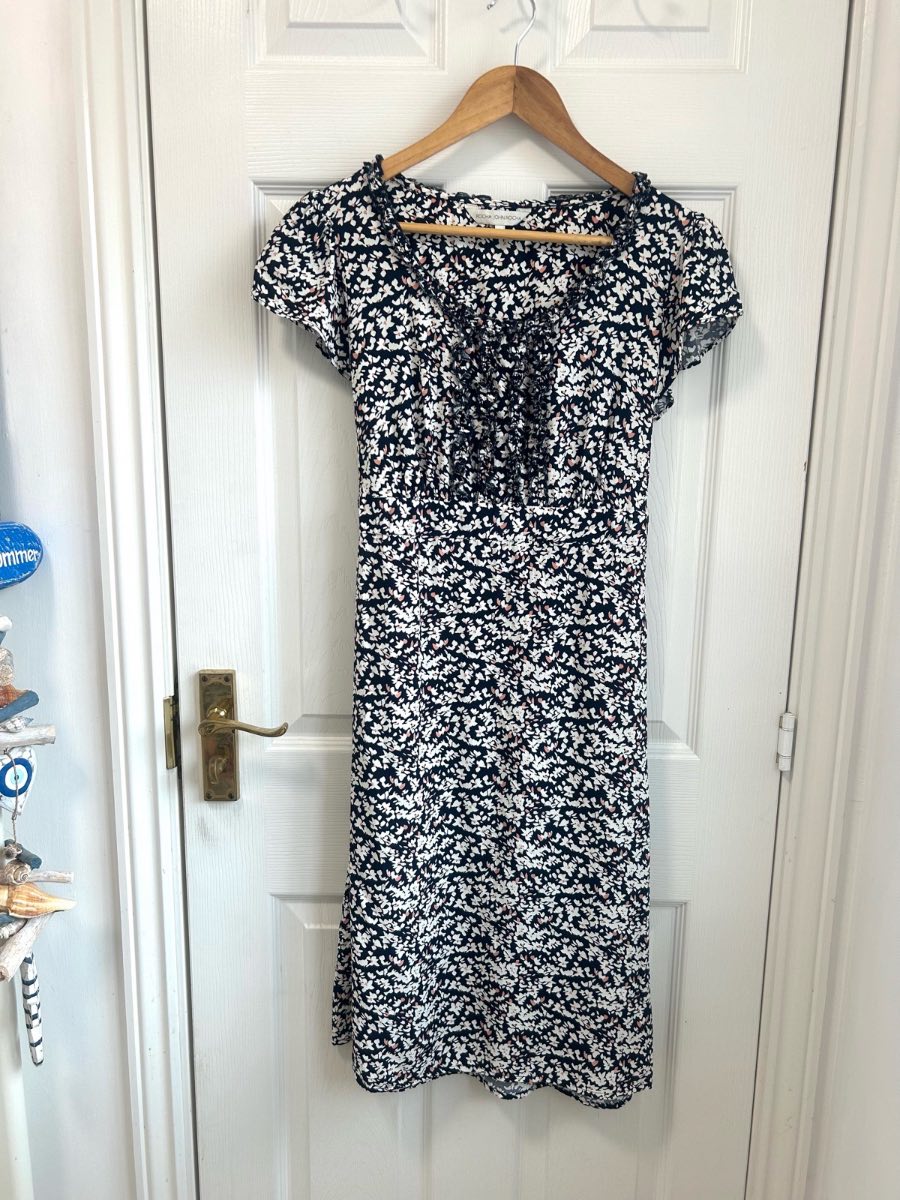 Rocha John Rocha Black & White Ditsy Floral Midi Tea Dress - Size 8
