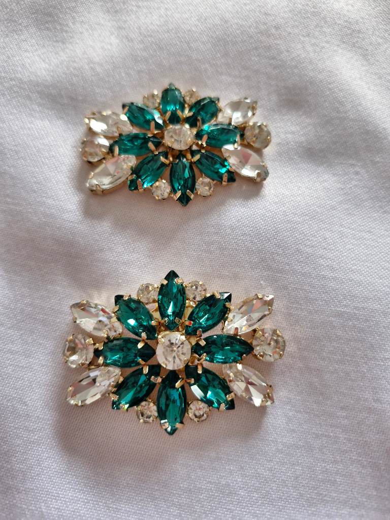 Green & Clear Rhinestone Shoe Clips