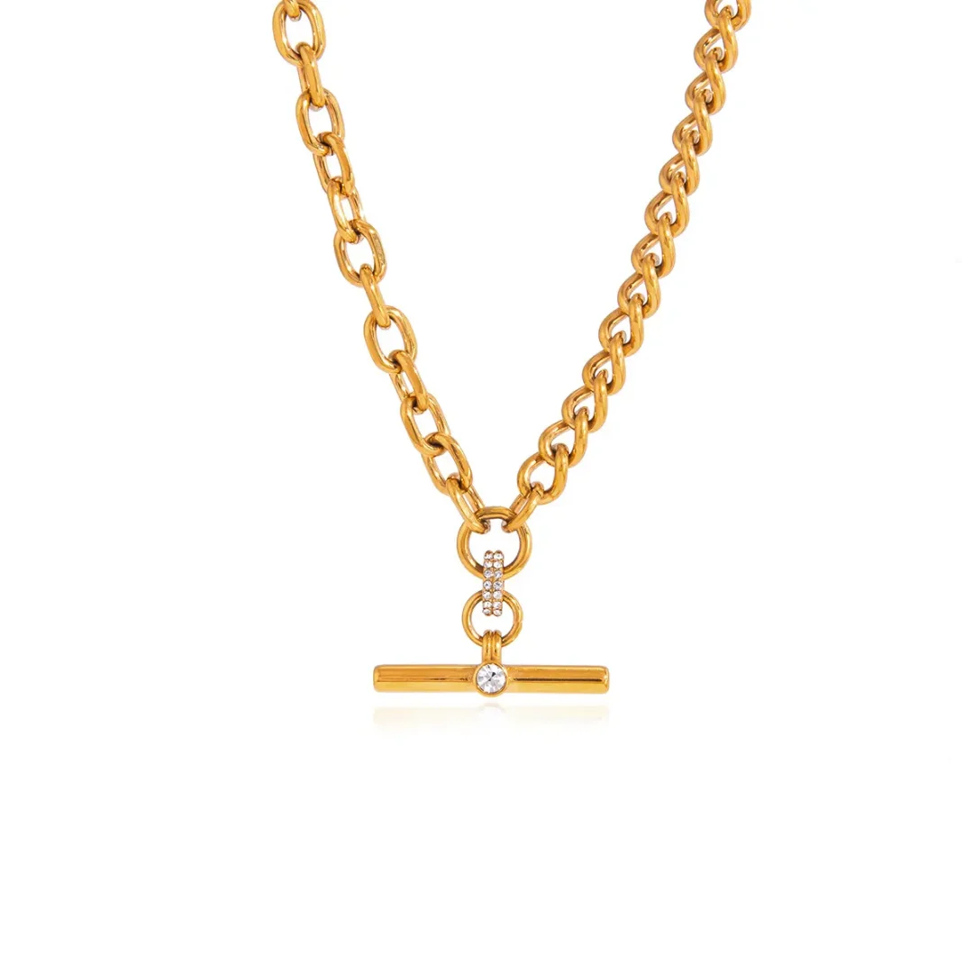 T Bar cubic zirconia chain necklace