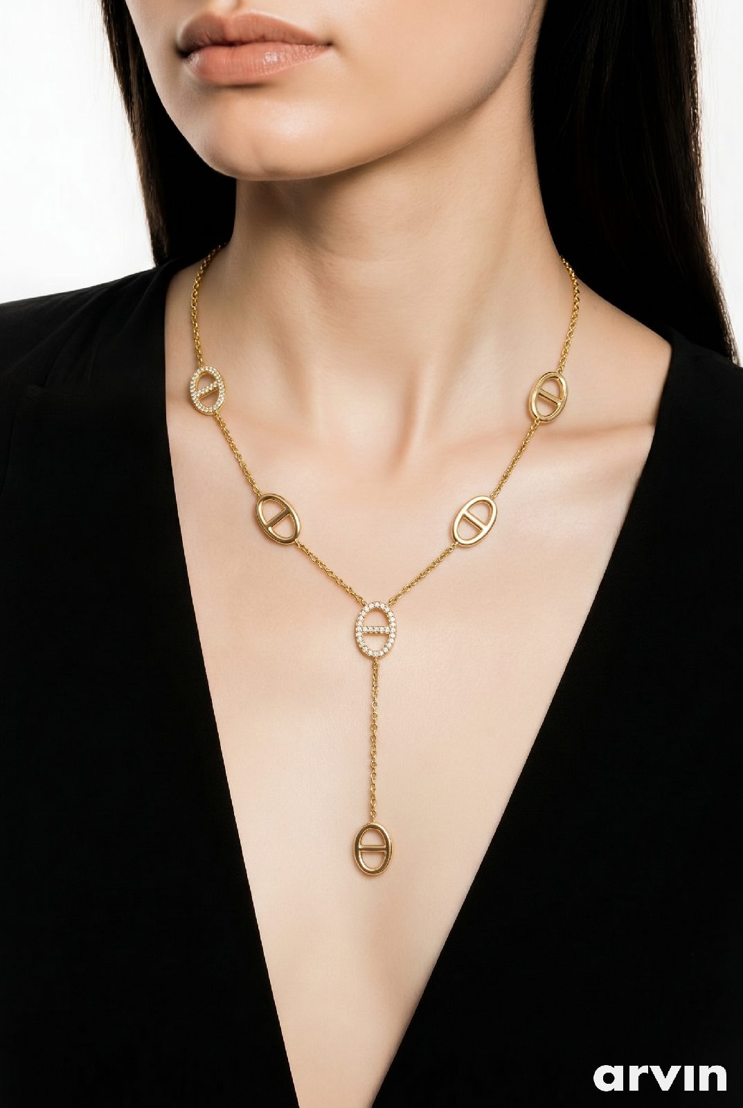 Y Shape oval necklace with cubic zirconia