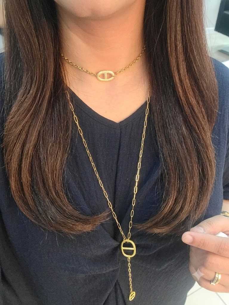 Oval choker and oval Long Y shape necklace set