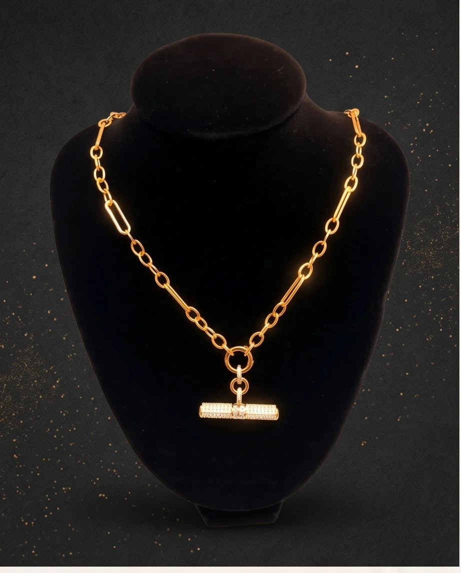 T Bar chunky chain cubic zirconia necklace