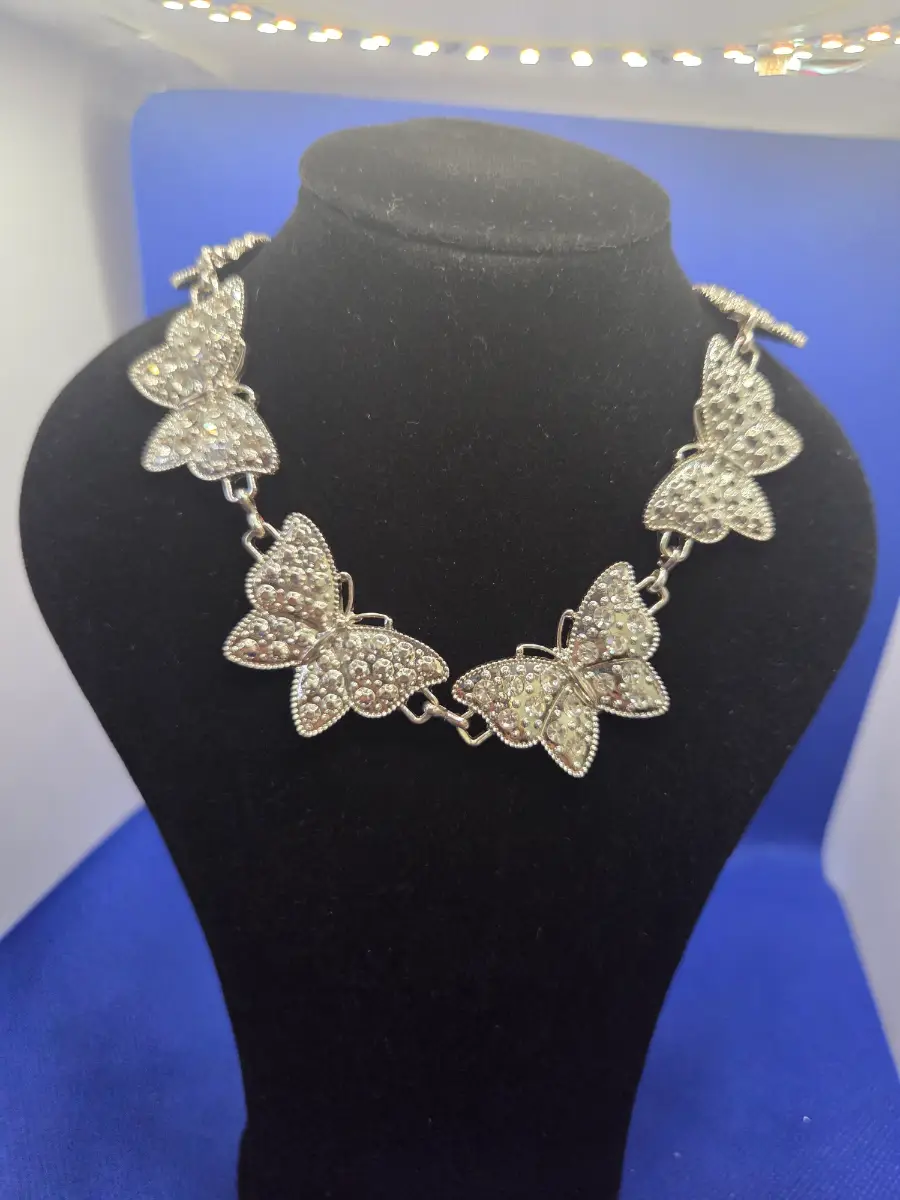 Silver Tone Butterfly Statement Necklace