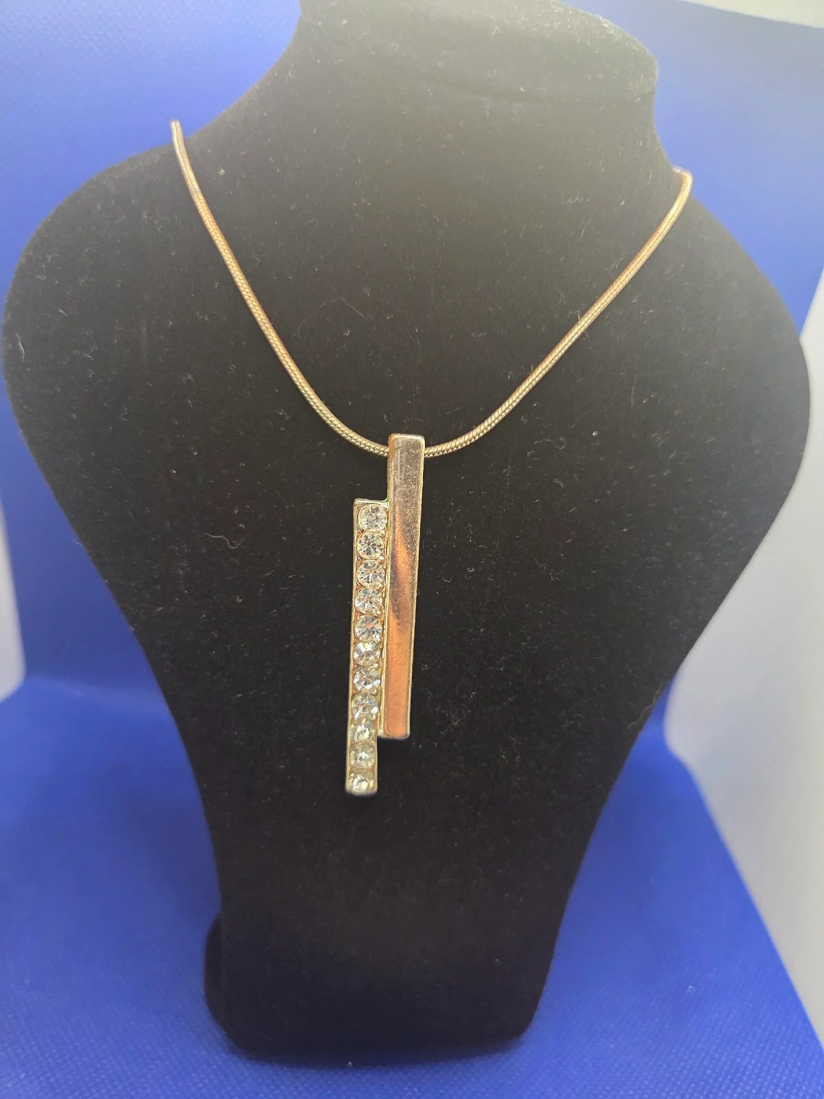 Modern Gold Toned Crystal Bar Necklace
