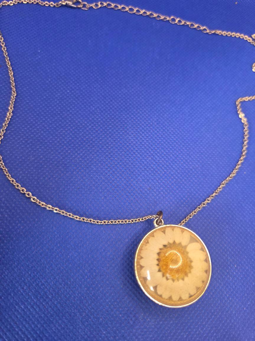 Botanical Floral Pendant Necklace With Gold-tone Chain