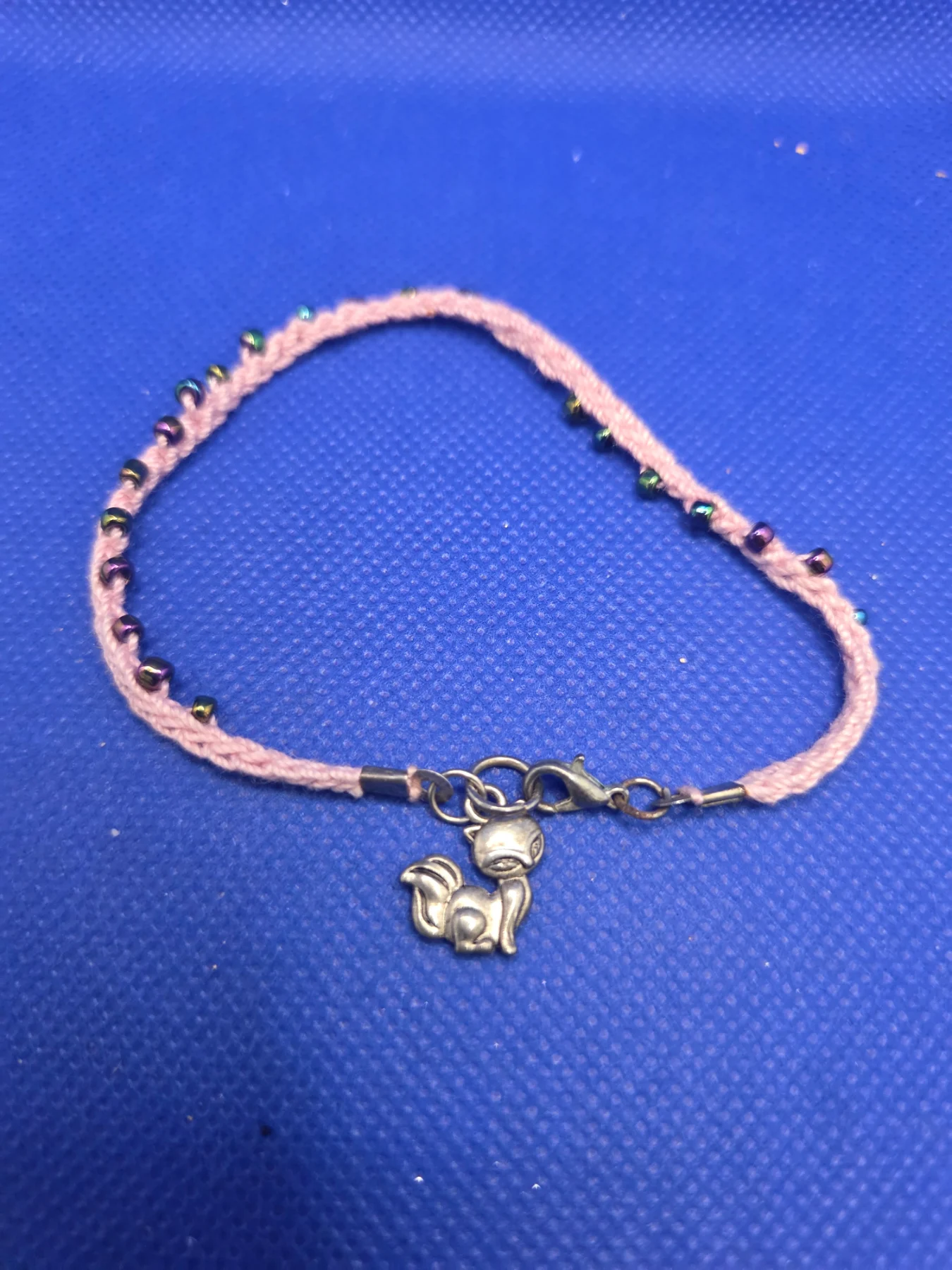 Girls Pink Braided Beaded Bracelet With Cute Fox