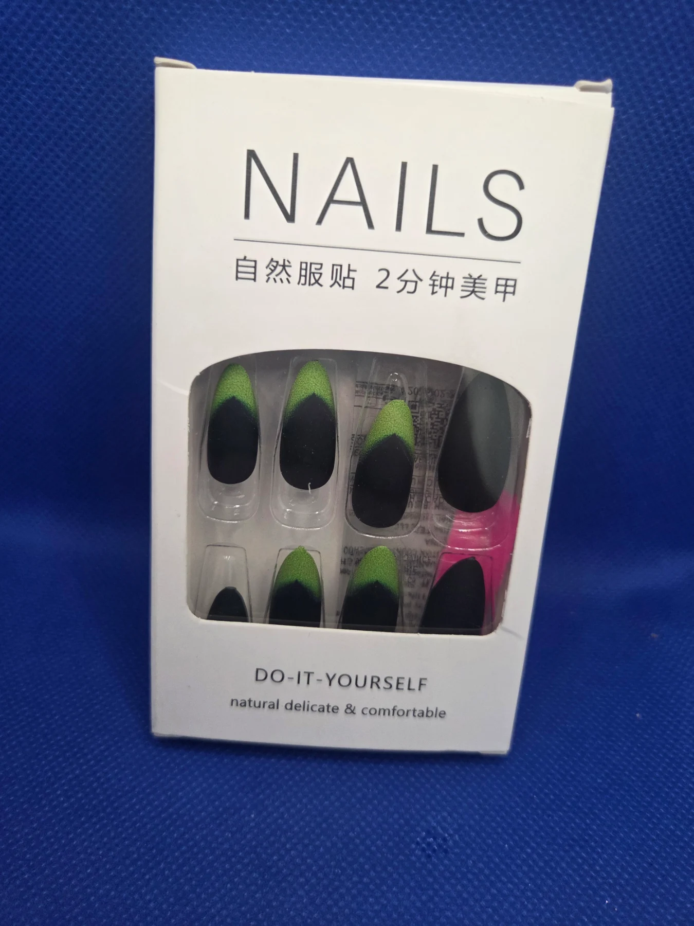 Black And Lime Green Ombré Almond Press On False Nails