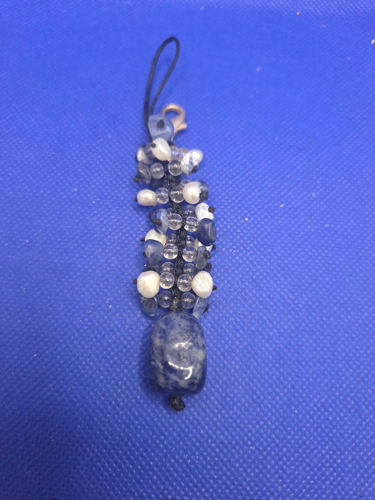 Blue Sodalite Pearl And Crystal Beaded Bag Charm