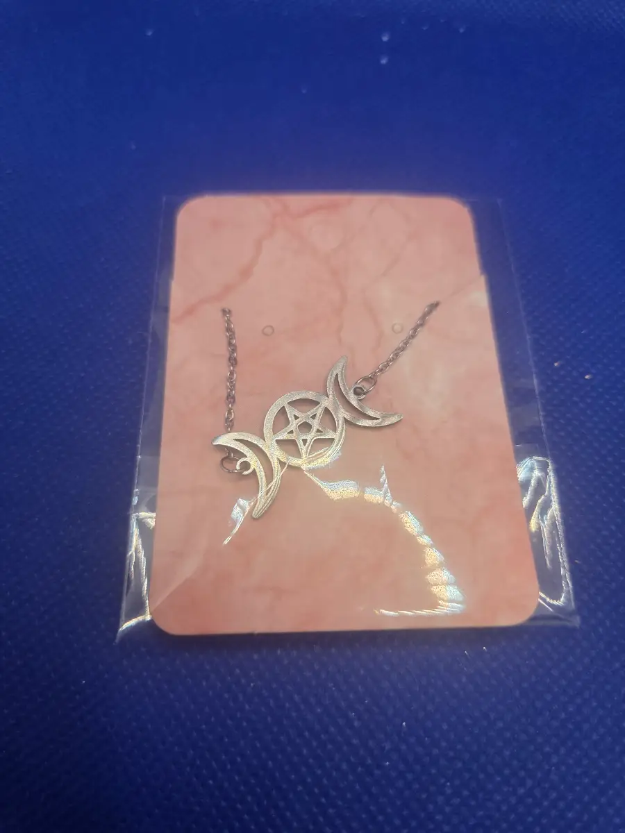 Stainless Steel Triple Moon & Pentagram Pendant - Witchy Jewelry